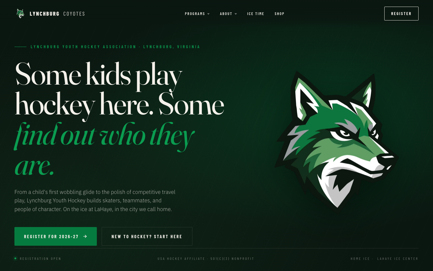 Lynchburg Youth Hockey website screenshot